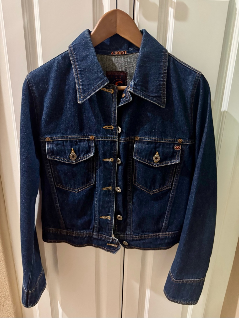 Agolde Dark Blue Denim Jacket with Chest Flap Pockets